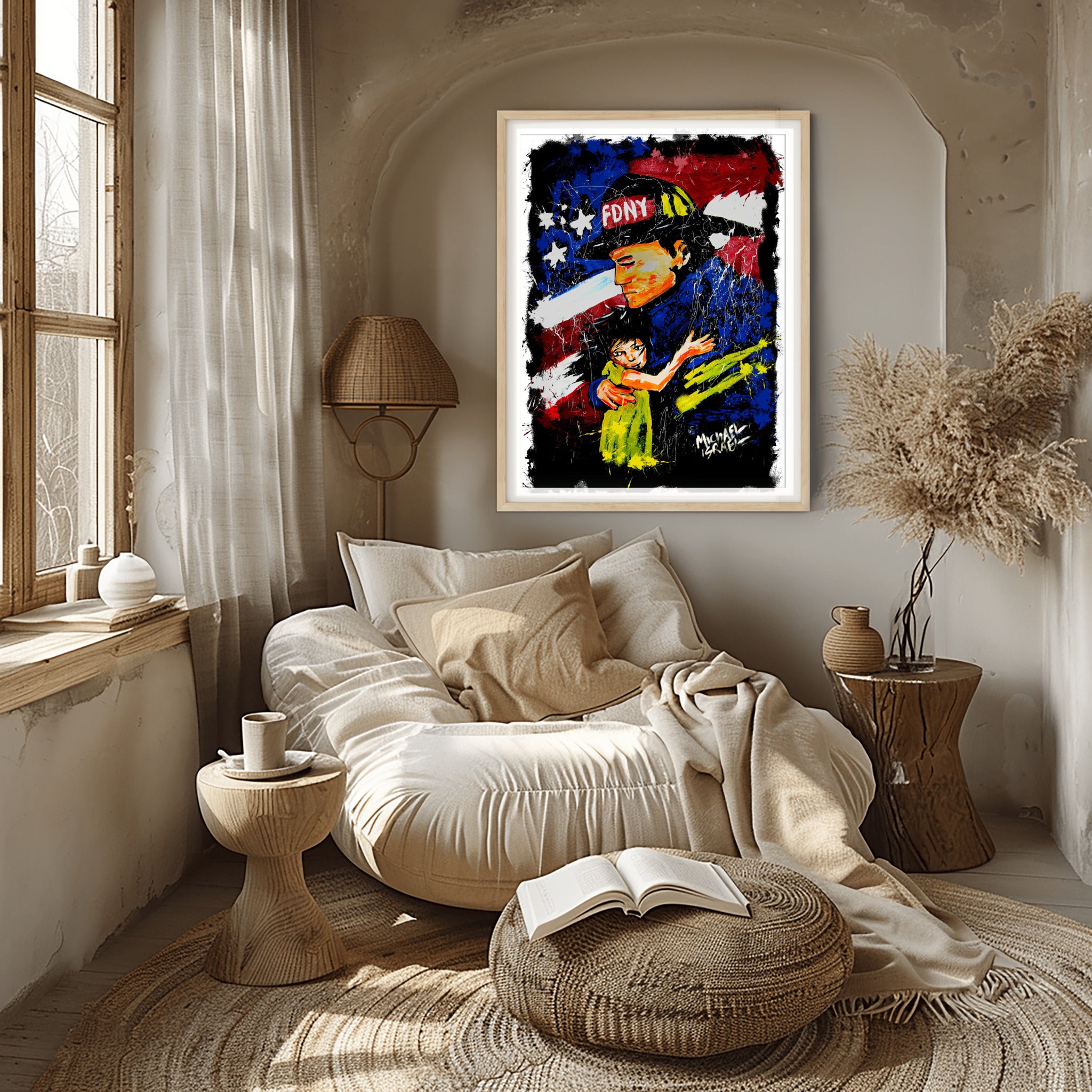 HERO artwork displayed in a collector interior.